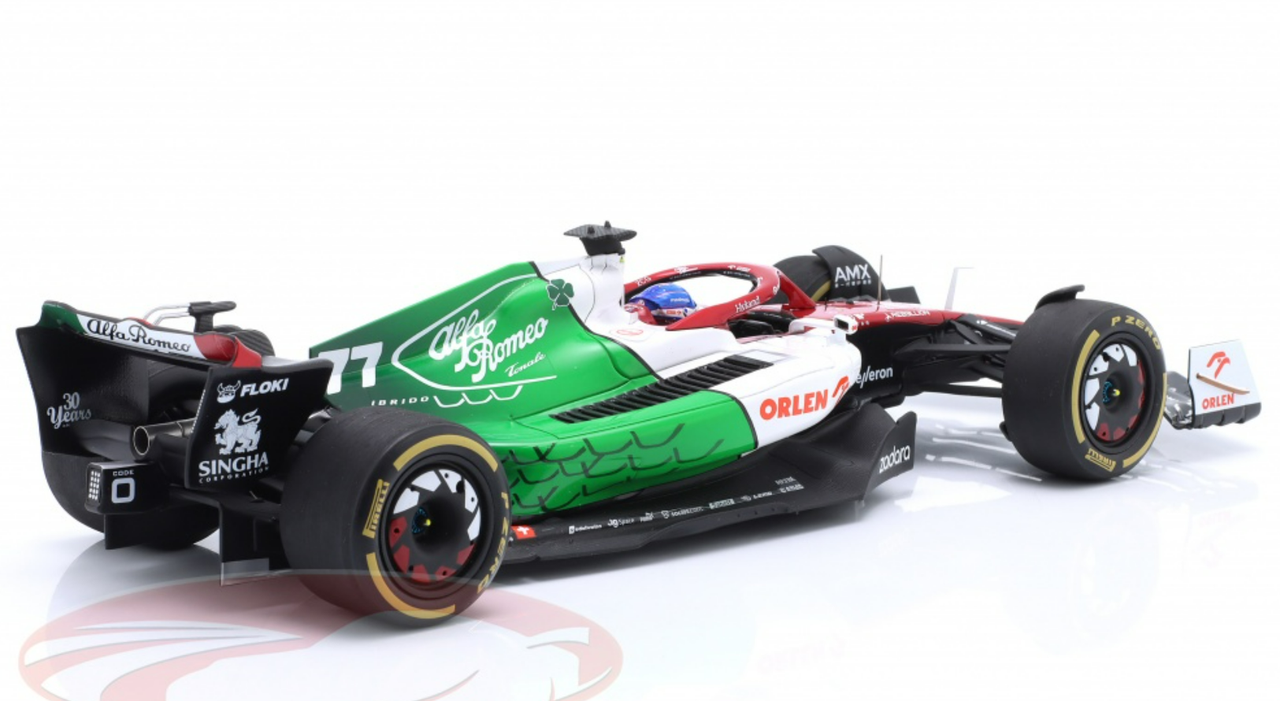 1/18 Spark 2022 Alfa Romeo F1 Team ORLEN C42 No.77 Alfa Romeo F1 Team ORLEN Azerbaijan GP 2022 Valtteri Bottas Car Model