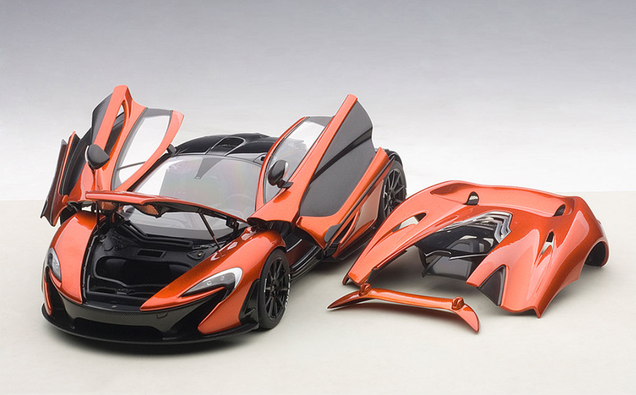 RARE 1/18 AUTOart McLAREN P1 (VOLCANO ORANGE) w/ Orange Wing Diecast Car Model 76022