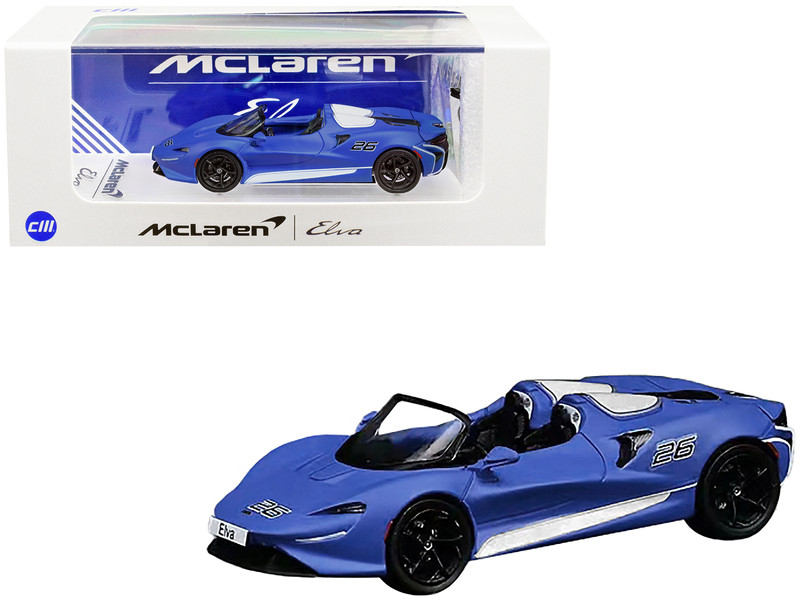 McLaren Elva Convertible #26 Matt Blue with White Stripes and
