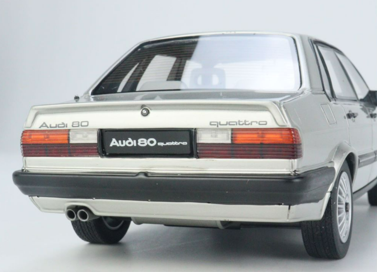 1983 Audi 80 Quattro Zermatt Silver Metallic with Black Stripes Limited Edition to 2000 Pcs 1/18 Model Car by Otto Mobile