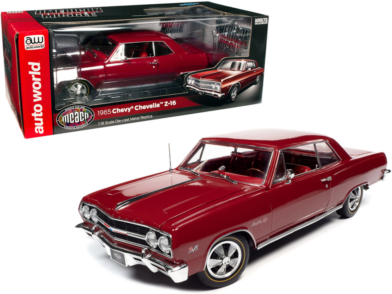 1965 Chevrolet Chevelle Malibu SS Z-16 Regal Red with Red Interior Muscle  Car & Corvette Nationals (MCACN) 1/18 Diecast Model Car by Auto World