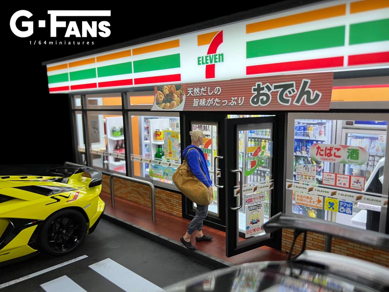 1/18 G-Fans 711 7-Eleven 7-11 Diorama with LED 4-Car Spot
