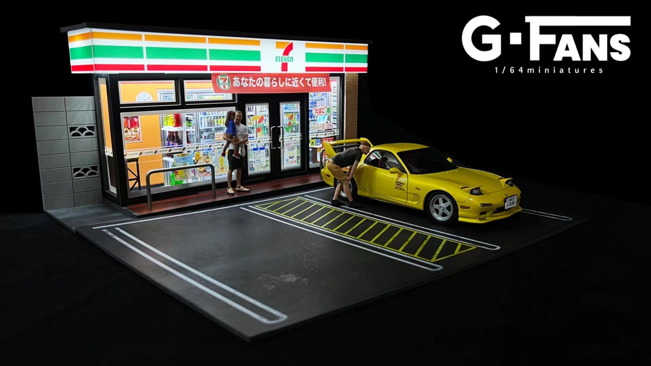 1/18 G-Fans 711 7-Eleven 7-11 Diorama with LED 2-Car Spot (Car models and Figures NOT included)