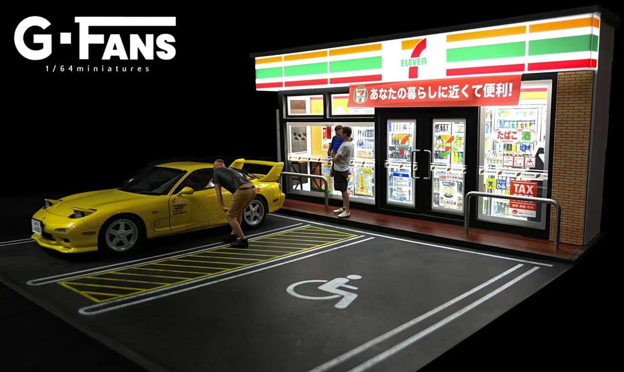 1/18 G-Fans 711 7-Eleven 7-11 Diorama with LED 2-Car Spot (Car models and Figures NOT included)