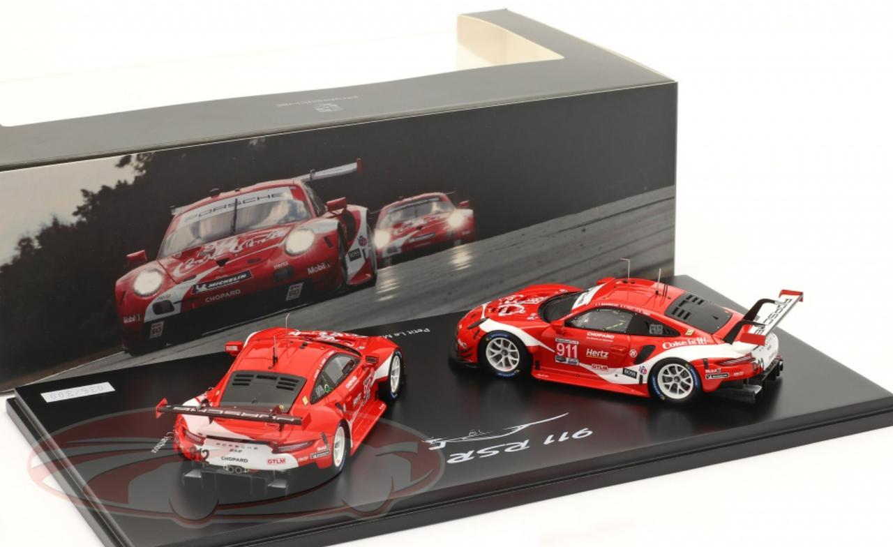 1/43 Dealer Edition 2-Car Set 2019 Porsche 911 RSR Coca-Cola Petit LeMans IMSA #911 Nick Tandy, Frédéric Makowiecki, Patrick Pilet & #912 Earl Bamber, Laurens Vanthoor, Mathieu Jaminet Car Models