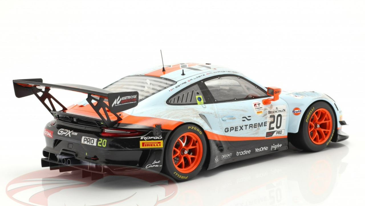 1/18 Spark 2019 Porsche 911 GT3 R #20 Winner 24h Spa Dirty Race Version GPX Racing Michael Christensen, Richard Lietz, Kevin Estre Car Model