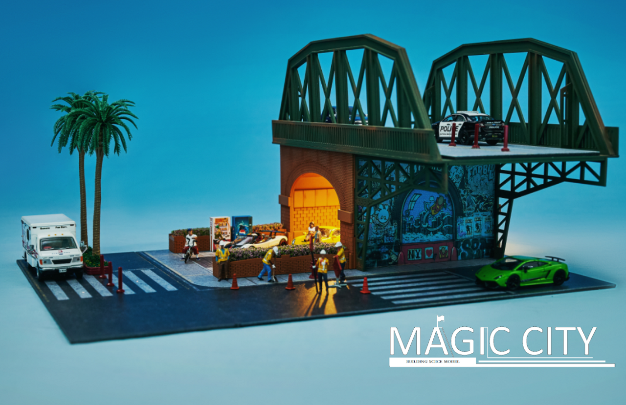 1/64 Magic City Steel Bridge &Tunnel Diorama (car models & figures NOT included)