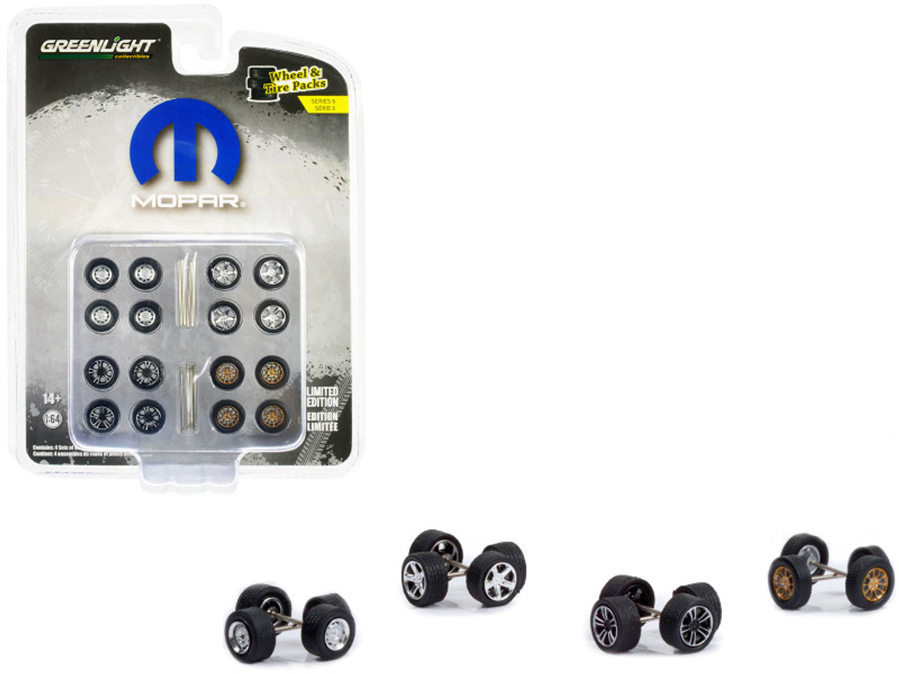 "Mopar" Wheels and Tires Multipack Set of 24 pieces "Wheel & Tire Packs" Series 6 1/64 Scale Models by Greenlight