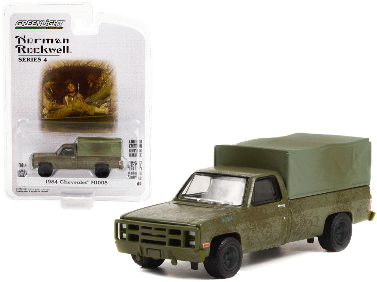 1984 Chevrolet M1008 Pickup Truck Green with Cargo Cover (Weathered) "Norman Rockwell" Series 4 1/64 Diecast Model Car by Greenlight