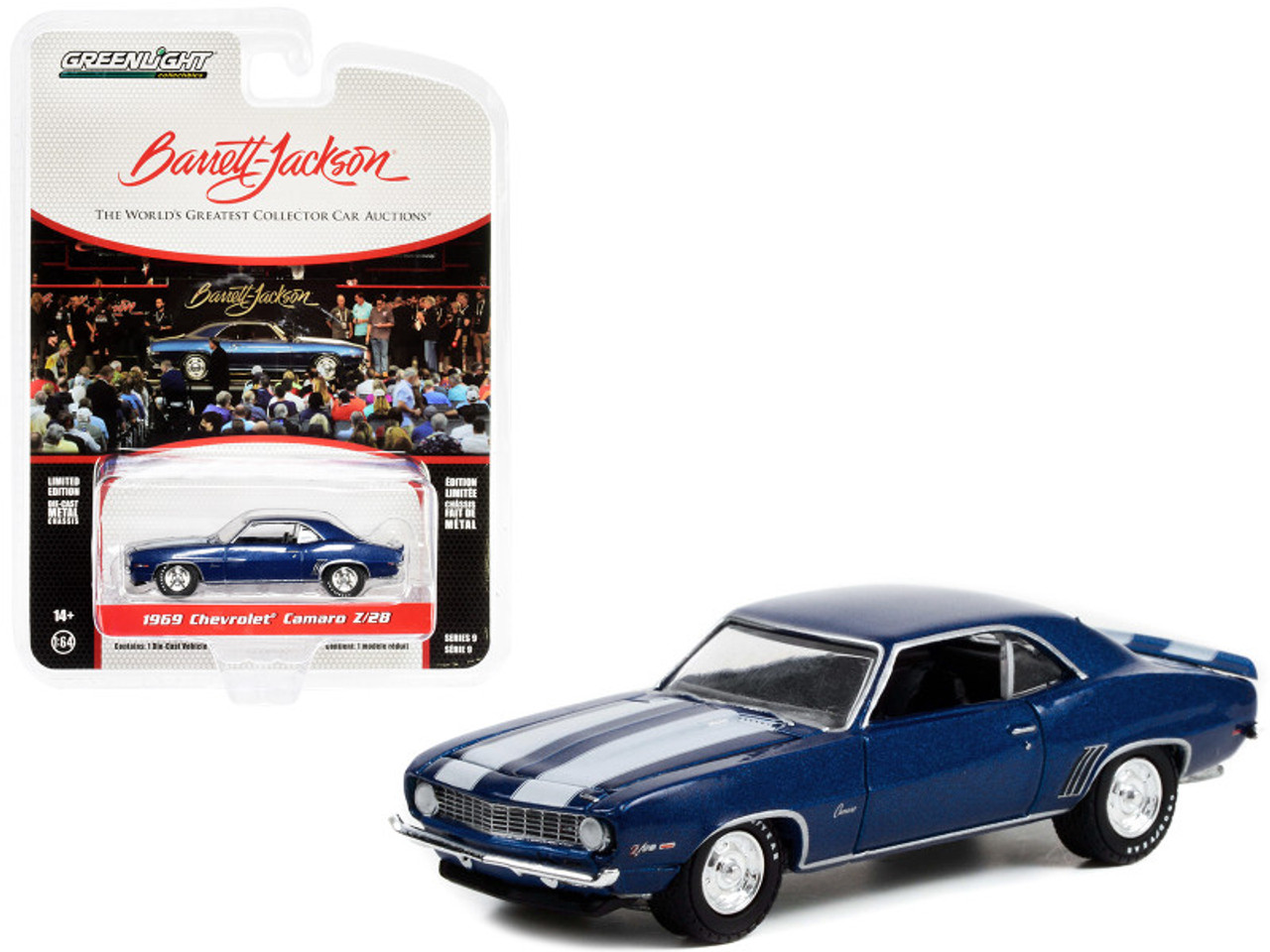 1969 Chevrolet Camaro Z/28 Dusk Blue Metallic with White Stripes (Lot #687.3) Barrett Jackson "Scottsdale Edition" Series 9 1/64 Diecast Model Car by Greenlight