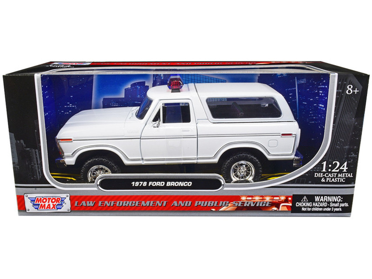1/24 Motormax 1978 Ford Bronco Police Car Unmarked White "Law Enforcement and Public Service" Series Diecast Car Model