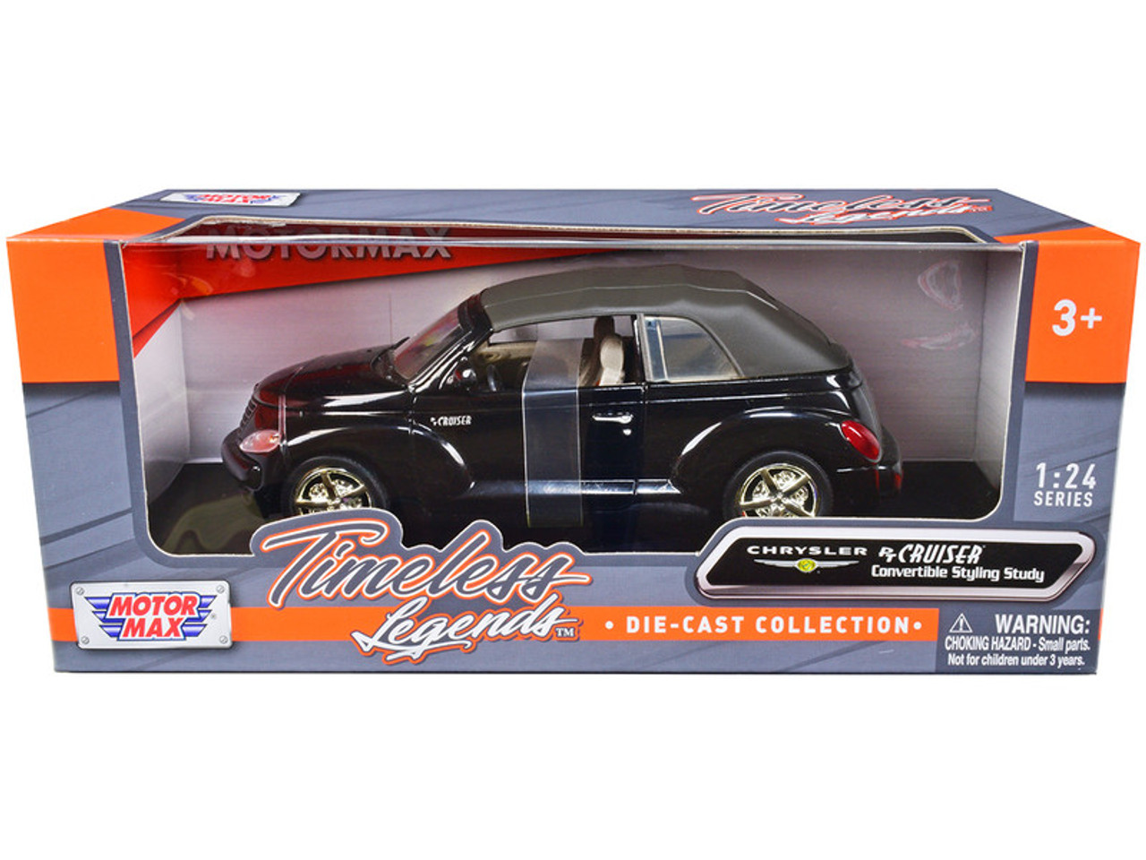 Chrysler PT Cruiser Convertible Styling Study Black with Matt Gray Soft Top "Timeless Legends" Series 1/24 Diecast Model Car by Motormax