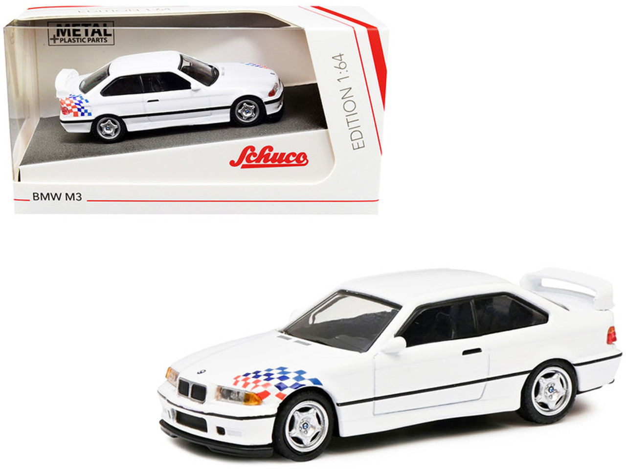 BMW M3 (E36) White with Black Stripes and Graphics 1/64 Diecast Model Car  by Schuco