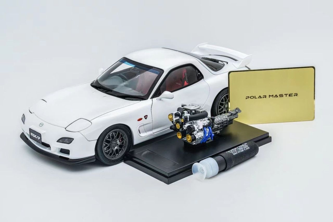 1/18 Polar Master Mazda RX-7 RX7 Spirit R (White) Diecast Car Model with  Engine