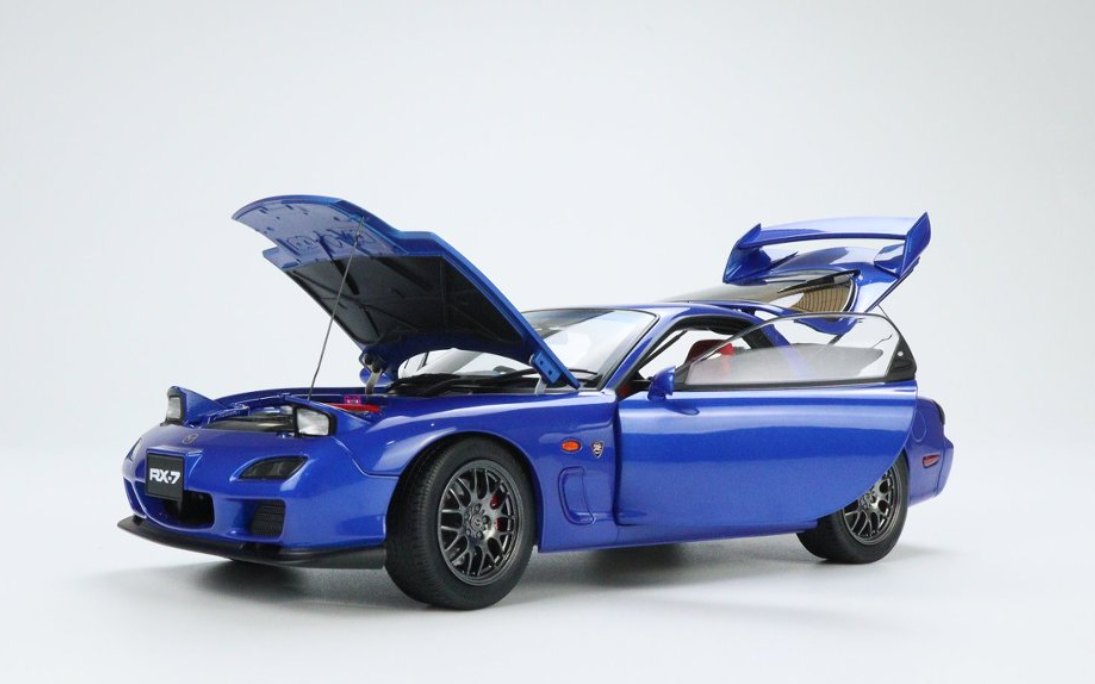 1/18 Polar Master Mazda RX-7 RX7 Spirit R (Blue) Diecast Car Model with Engine