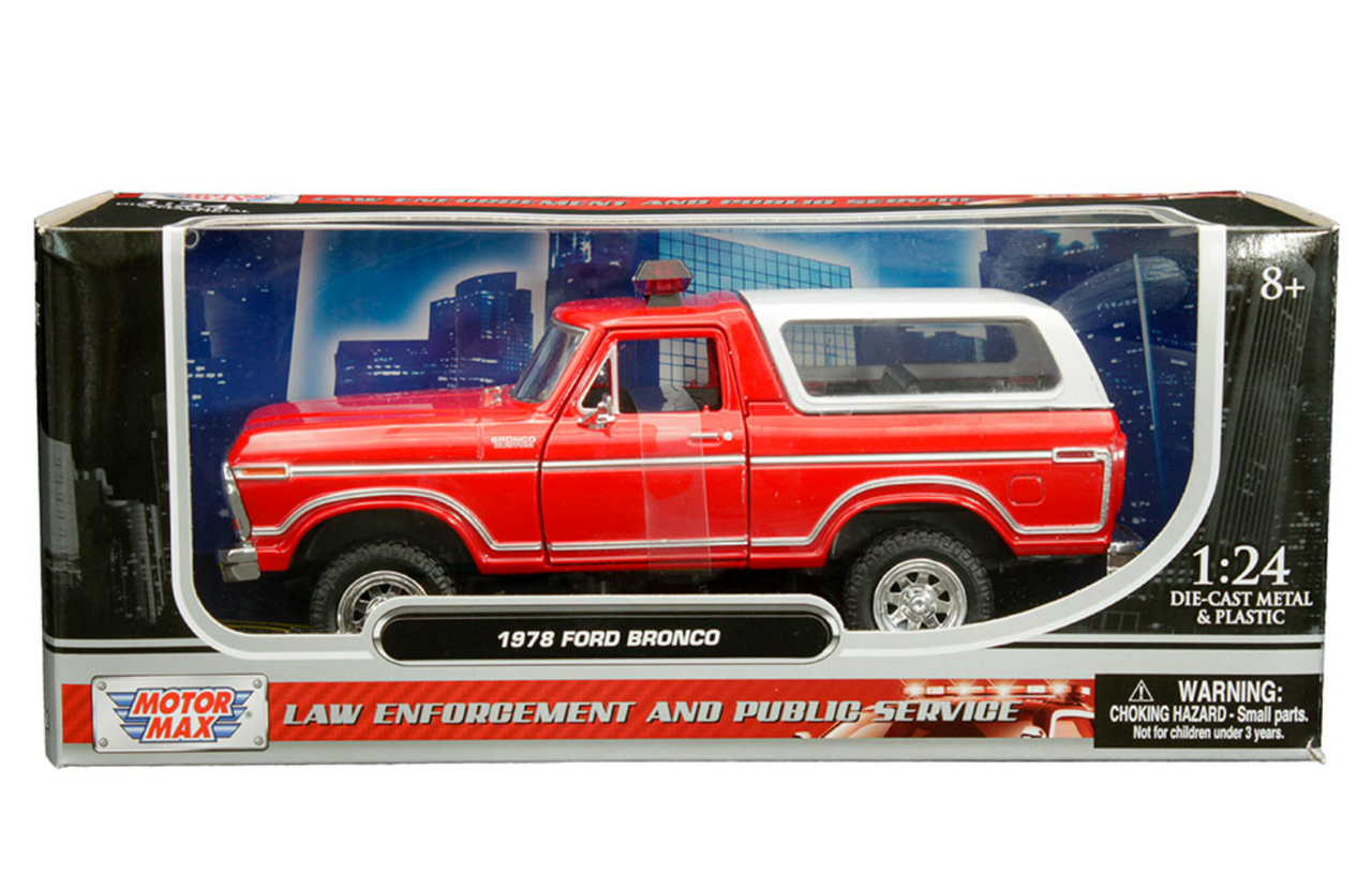 1/24 Motormax 1978 Ford Bronco Police Car Unmarked (Red & White) "Law Enforcement and Public Service" Series Diecast Car Model