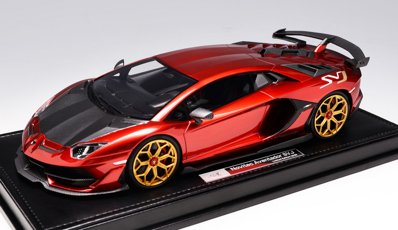 1/18 Ivy Lamborghini Novitec Aventador SVJ (Candy Red with Golden Wheels) Resin Car Model Limited 99 Pieces