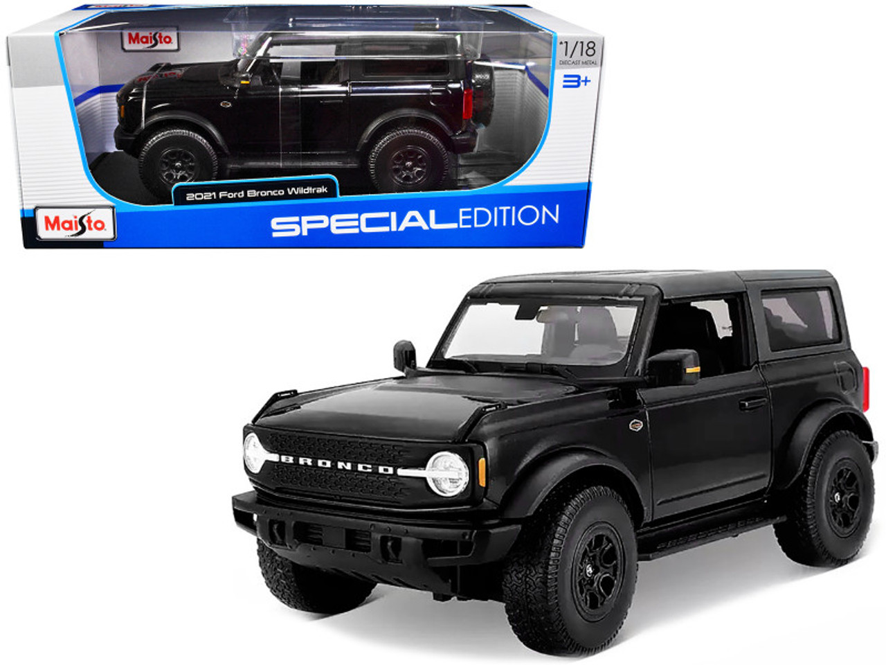 1/18 Maisto 2021 Ford Bronco Wildtrak (Black Metallic with Dark Gray Top) Diecast Car Model