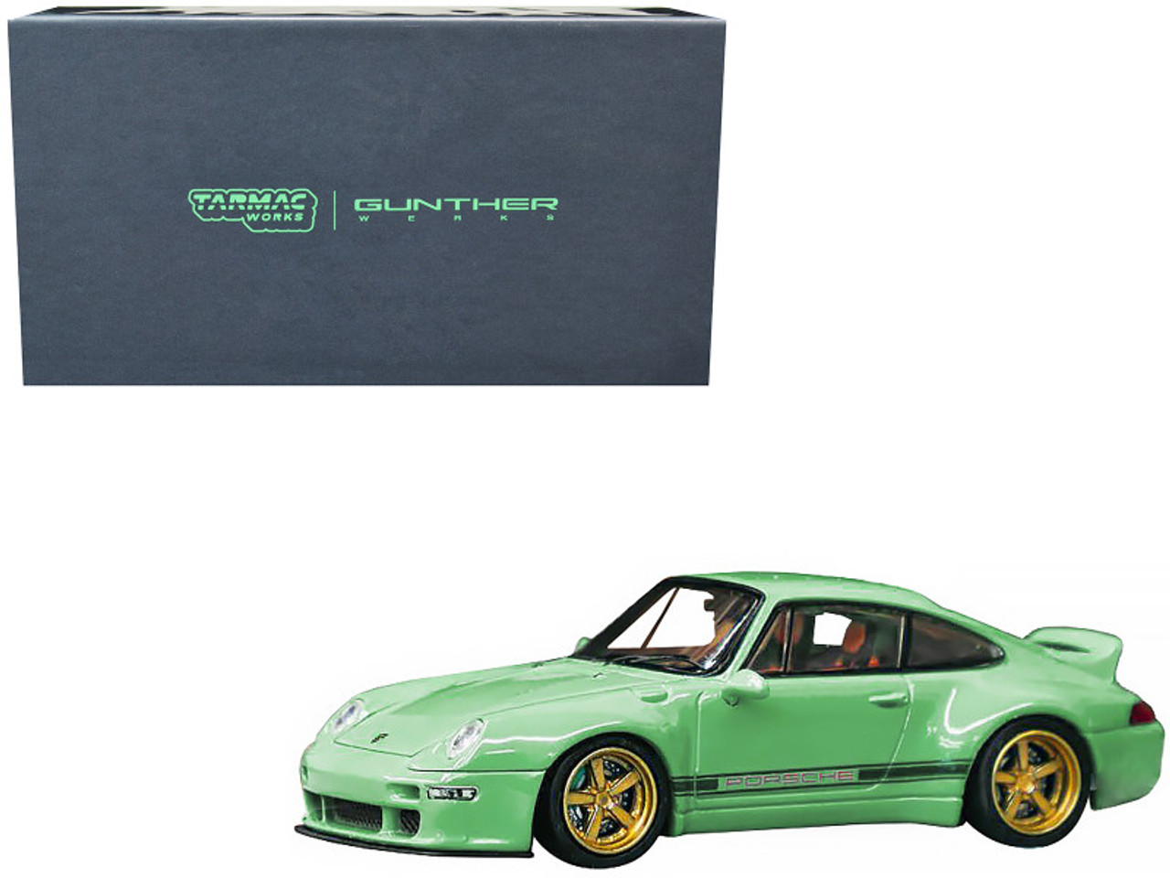 Porsche 993 Light Green with Dark Green Stripes "Gunther Werks" Special Edition 1/64 Diecast Model Car by Tarmac Works