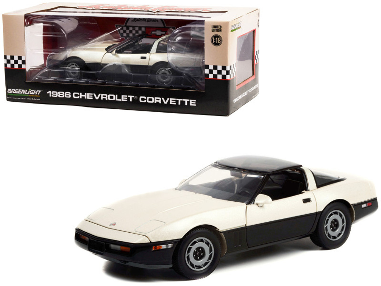 1/18 Greenlight 1986 Chevrolet Corvette Convertible Silver Beige Metallic and Black "Malcom Konner Commemorative Edition" Diecast Car Model