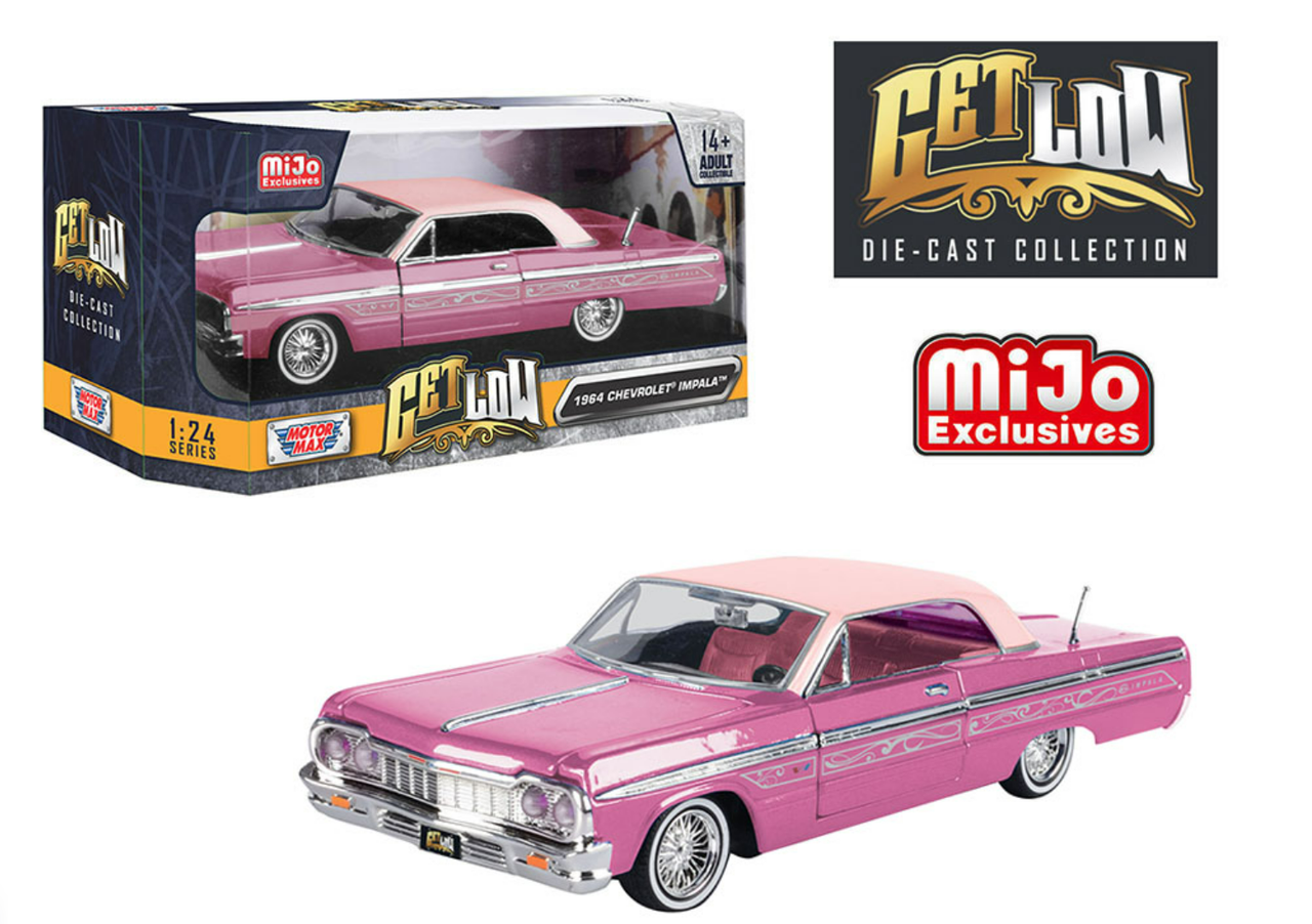 1/24 Motormax 1964 Chevrolet Impala SS Hard Top Lowrider Pink With Light Pink Top Diecast Car Model