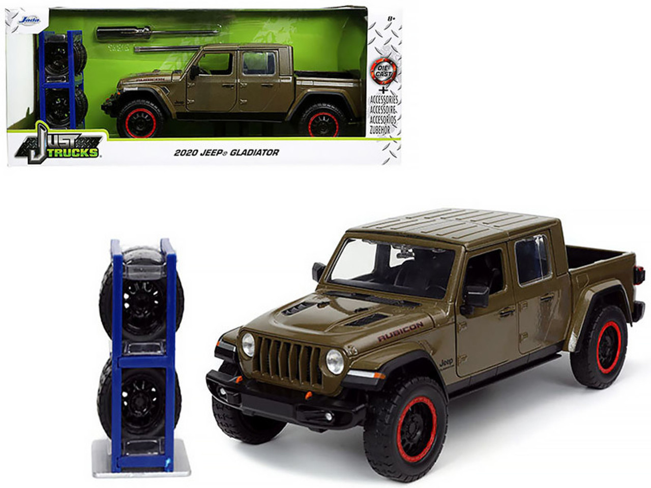 2020 Jeep Gladiator Rubicon Pickup Truck Dark Green Metallic with Extra Wheels "Just Trucks" Series 1/24 Diecast Model Car by Jada