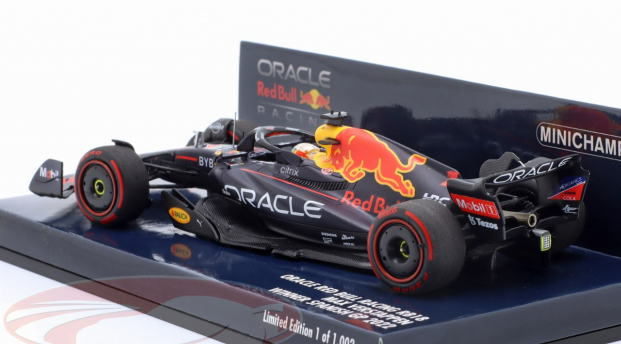 1/43 Minichamps 2022 Formula 1 Max Verstappen Red Bull RB18 #1 Winner Spanish GP Car Model
