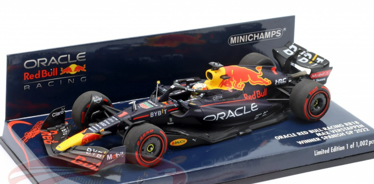 1/43 Minichamps 2022 Formula 1 Max Verstappen Red Bull RB18 #1 Winner Spanish GP Car Model