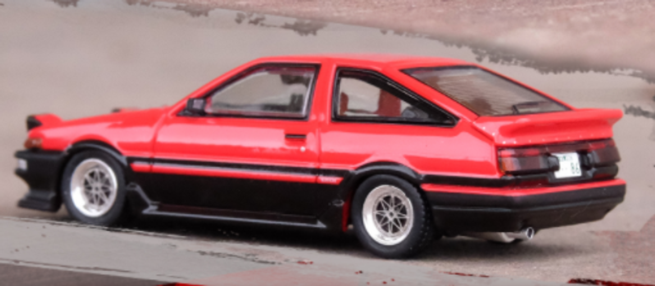 Toyota Sprinter Trueno AE86 RHD (Right Hand Drive) Red and Black with Black Stripes 1/64 Diecast Model Car by Inno Models