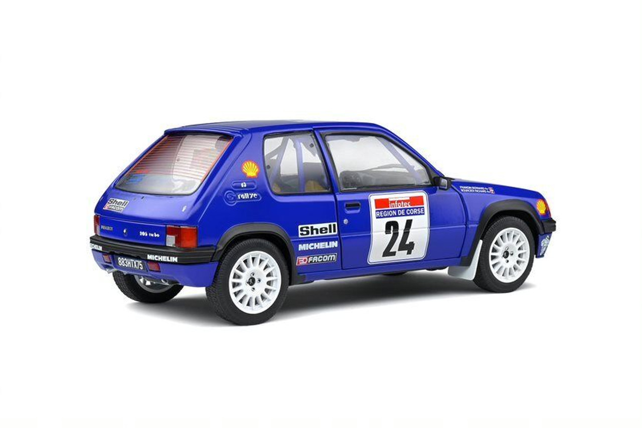 1/18 Solido 1990 Peugeot 205 Rallye #24 Rallye Tour de Corse Concessionnaires Peugeot France Richard Bourcier, Bernard Frangin Diecast Car Model