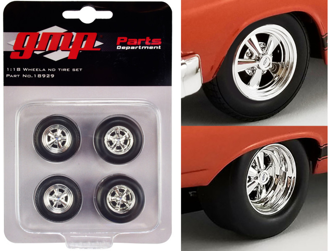Drag Wheels and Tires Set of 4 pieces from "1967 Ford Fairlane SOHC Street Machine" 1/18 Scale Model by GMP
