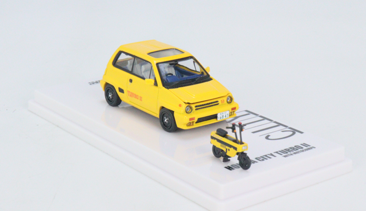 1/64 INNO HONDA CITY TURBO II Yellow With MOTOCOMPO