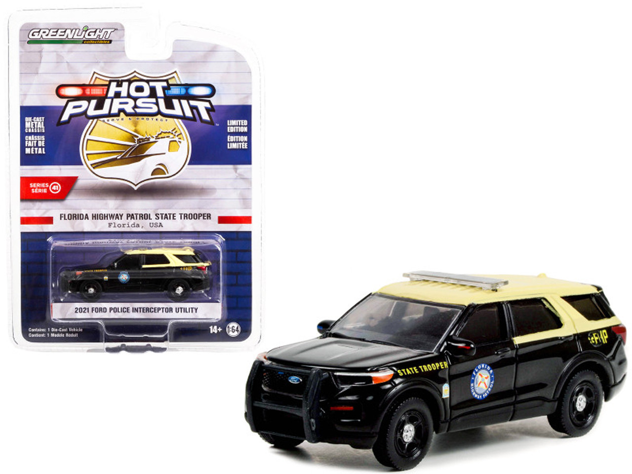 2021 Ford Police Interceptor Utility Black with Cream Top "Florida Highway Patrol State Trooper" "Hot Pursuit" Series 41 1/64 Diecast Model Car by Greenlight