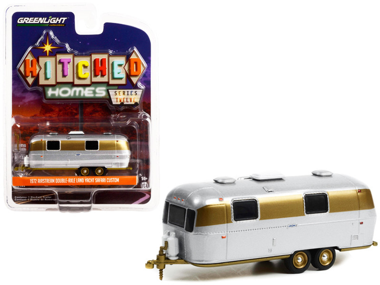 1972 Airstream Double-Axle Land Yacht Safari Custom Travel Trailer Chrome and Gold "Hitched Homes" Series 12 1/64 Diecast Model by Greenlight