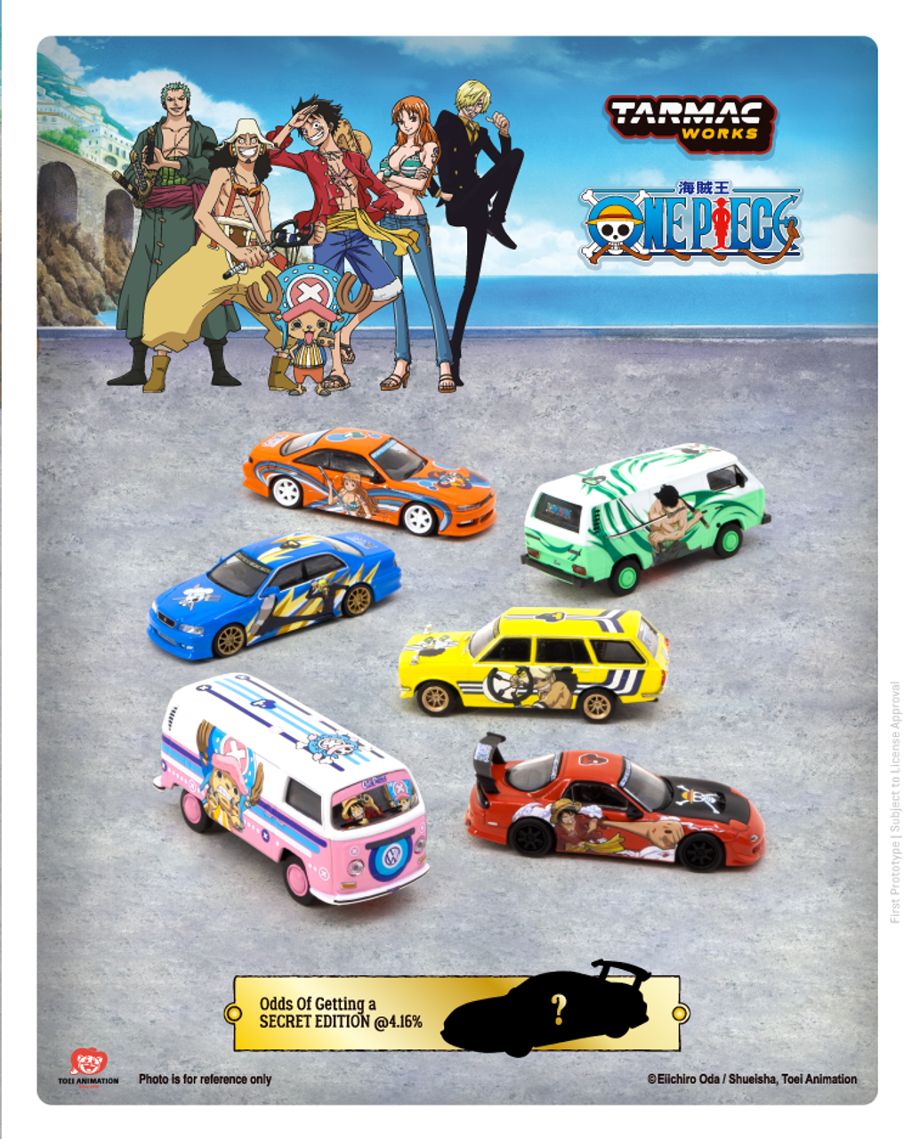 1/64 Tarmac Works "One Piece" Theme 6-Car Set Collection plus 1 Chase Car