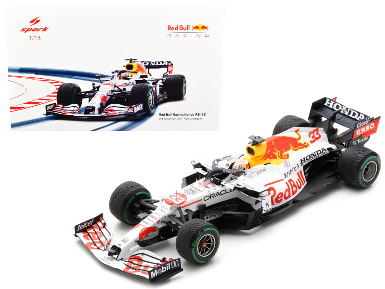 1/18 Spark 2021 Formula 1 Red Bull Racing Honda RB16B #33 Max Verstappen  2nd Place Turkish GP Car Model