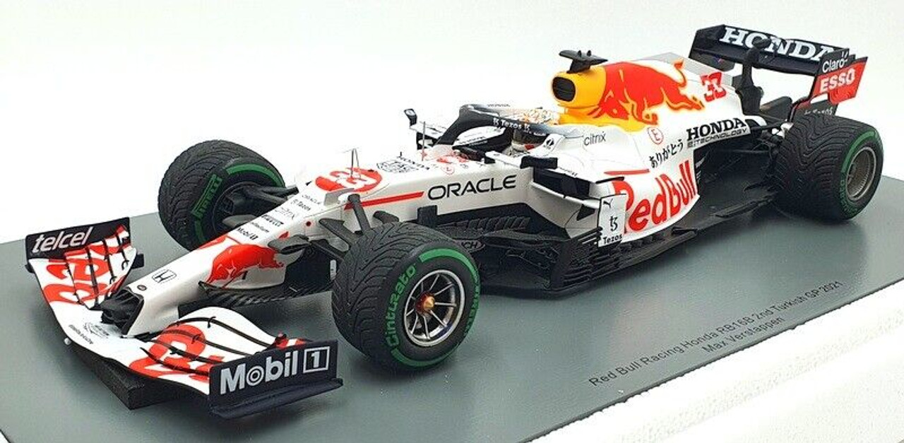 1/18 Spark 2021 Formula 1 Red Bull Racing Honda RB16B #33 Max Verstappen 2nd Place Turkish GP Car Model