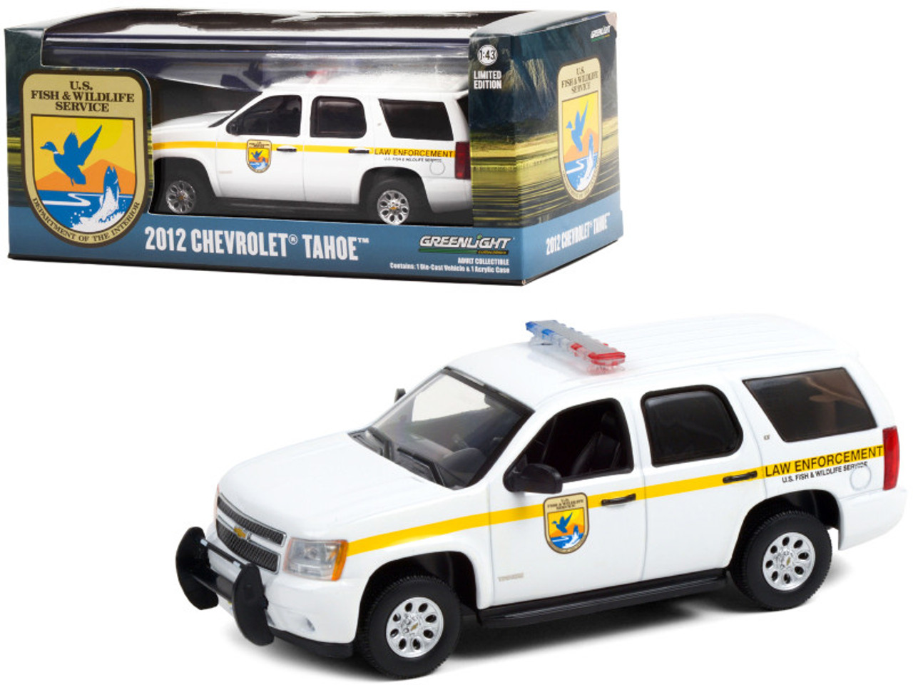 2012 Chevrolet Tahoe White with Yellow Stripes "U.S. Fish & Wildlife Service Law Enforcement" 1/43 Diecast Model Car by Greenlight 2012 Chevrolet Tahoe White with Yellow Stripes "U.S. Fish & Wildlife Service Law Enforcement" 1/43 Diecast Model Car by Greenlight