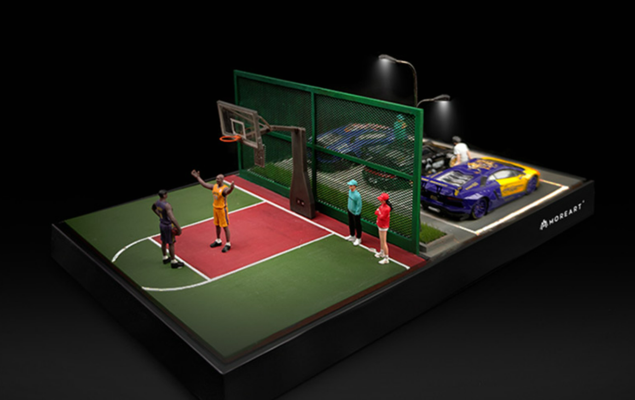 1/64 MoreArt Basketball Court Parking Lot Diorama Scene with Lights (car models & figures NOT included) 1/64 MoreArt Basketball Court Parking Lot Diorama Scene with Lights (car models & figures NOT included)