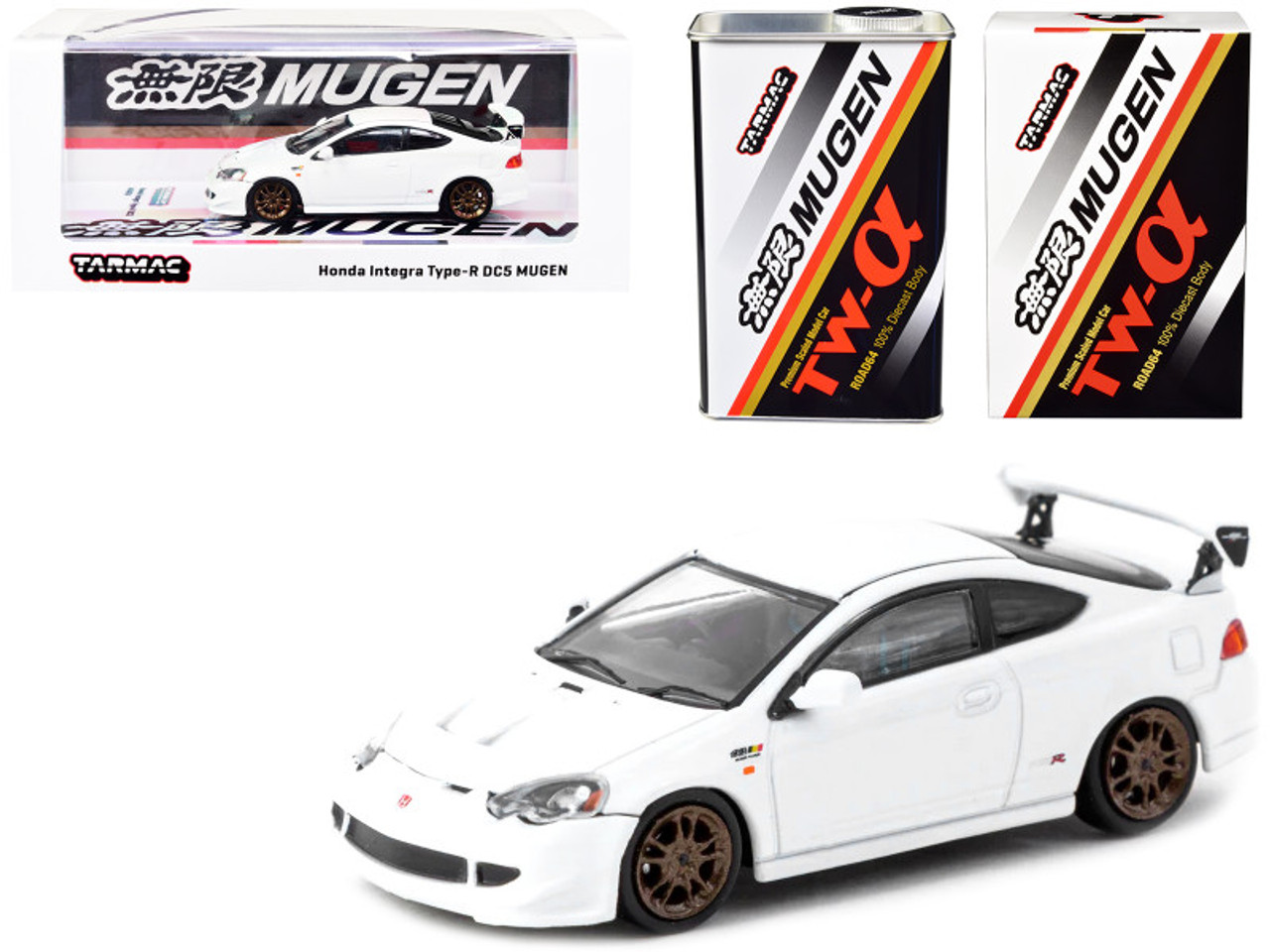 Honda Integra Type-R DC5 "MUGEN" Championship White with Metal Oil Can "Road64" Series 1/64 Diecast Model Car by Tarmac Works