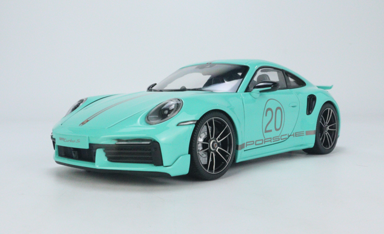 1/18 Minichamps 2021 Porsche 911 (992) Turbo S Coupe Sport Design 20th Anniversary Edition (Mint Blue) Full Open Diecast Car Model Limited 500 Pieces