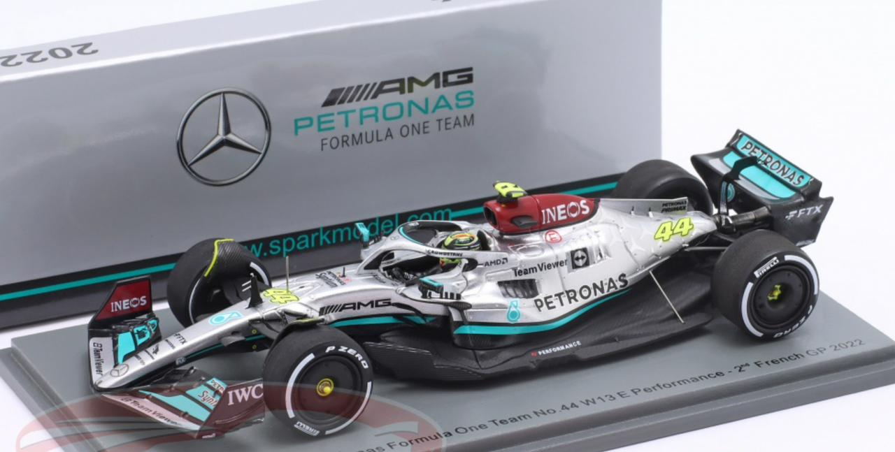 1/43 Spark 2022 Formula 1 Mercedes-AMG Petronas F1 W13 E Performance No.44 Mercedes-AMG  Petronas F1 Team Lewis Hamilton 2nd Place 300th French GP Car Model Limited 