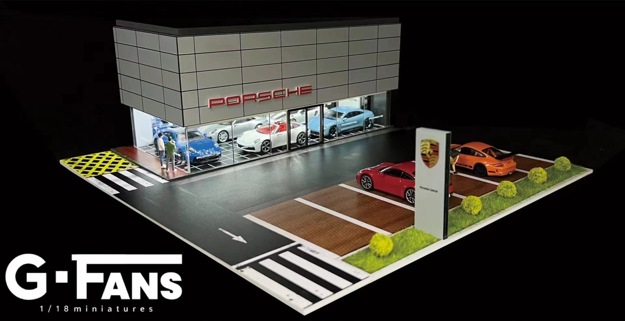 1/64 G-Fans Porsche Dealer Diorama with Parking Lot (cars