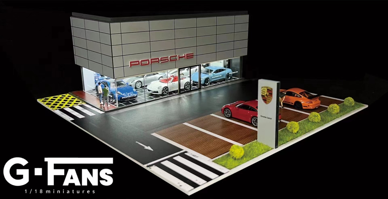 1/64 G-Fans Porsche Dealer Diorama with Parking Lot (cars & figures NOT included)