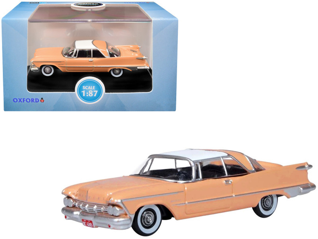 1959 Chrysler Imperial Crown 2 Door Hardtop Persian Pink with White Top 1/87 (HO) Scale Diecast Model Car by Oxford Diecast