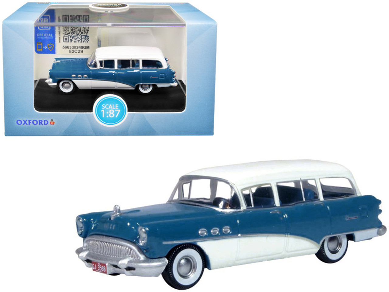 Buick Century Estate Wagon Ranier Blue and Arctic White 1/87 (HO) Scale Diecast Model Car by Oxford Diecast