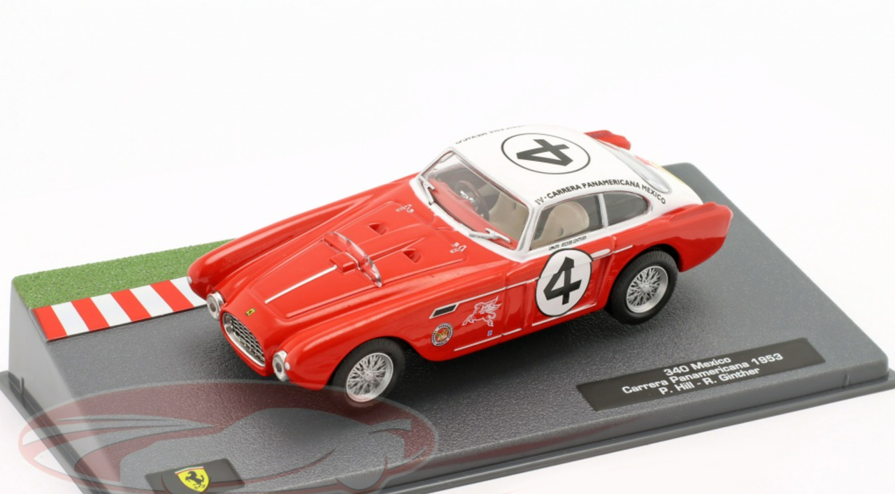 1/43 Altaya 1953 Ferrari 340 Mexico Vignale Berlinetta #4 Carrera Panamericana Allen Guiberson Phil Hill, Richie Ginther Car Model