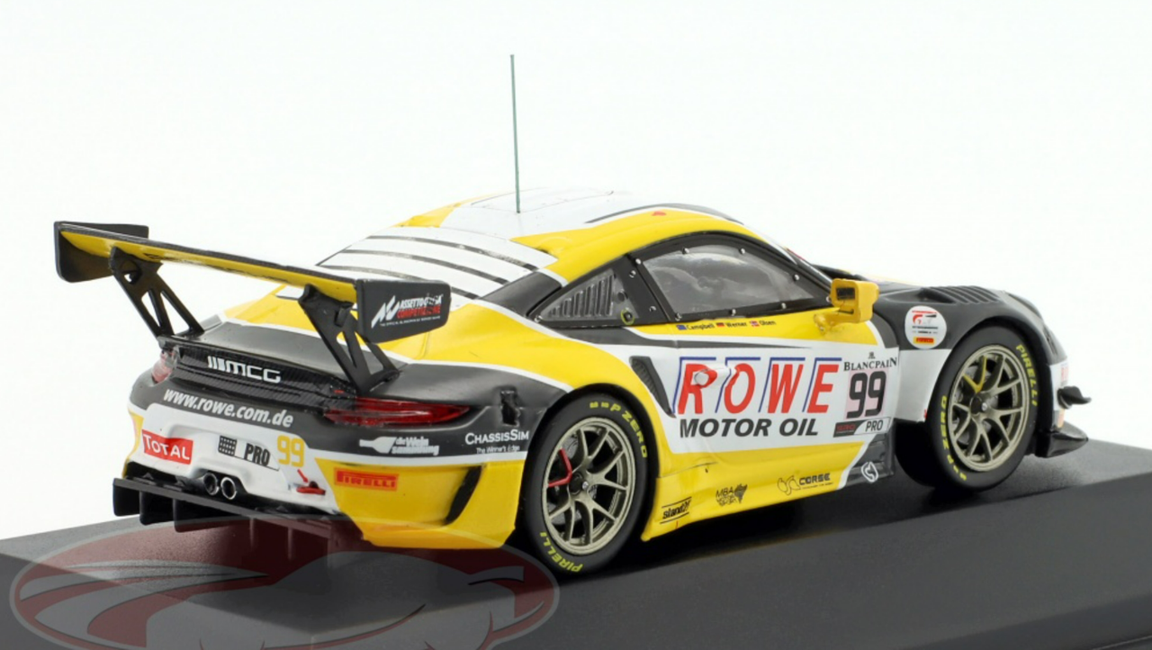 1/43 Ixo 2019 Porsche 911 GT3 R #99 7th 24h Spa ROWE Racing Matt Campbell, Dennis Olsen, Dirk Werner Car Model