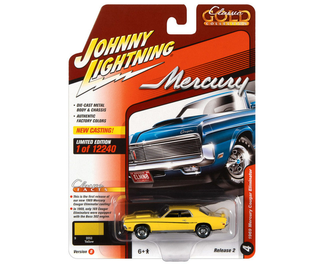 1/64 Johnny Lightning 1969 Mercury Cougar Eliminator Yellow Diecast Car Model