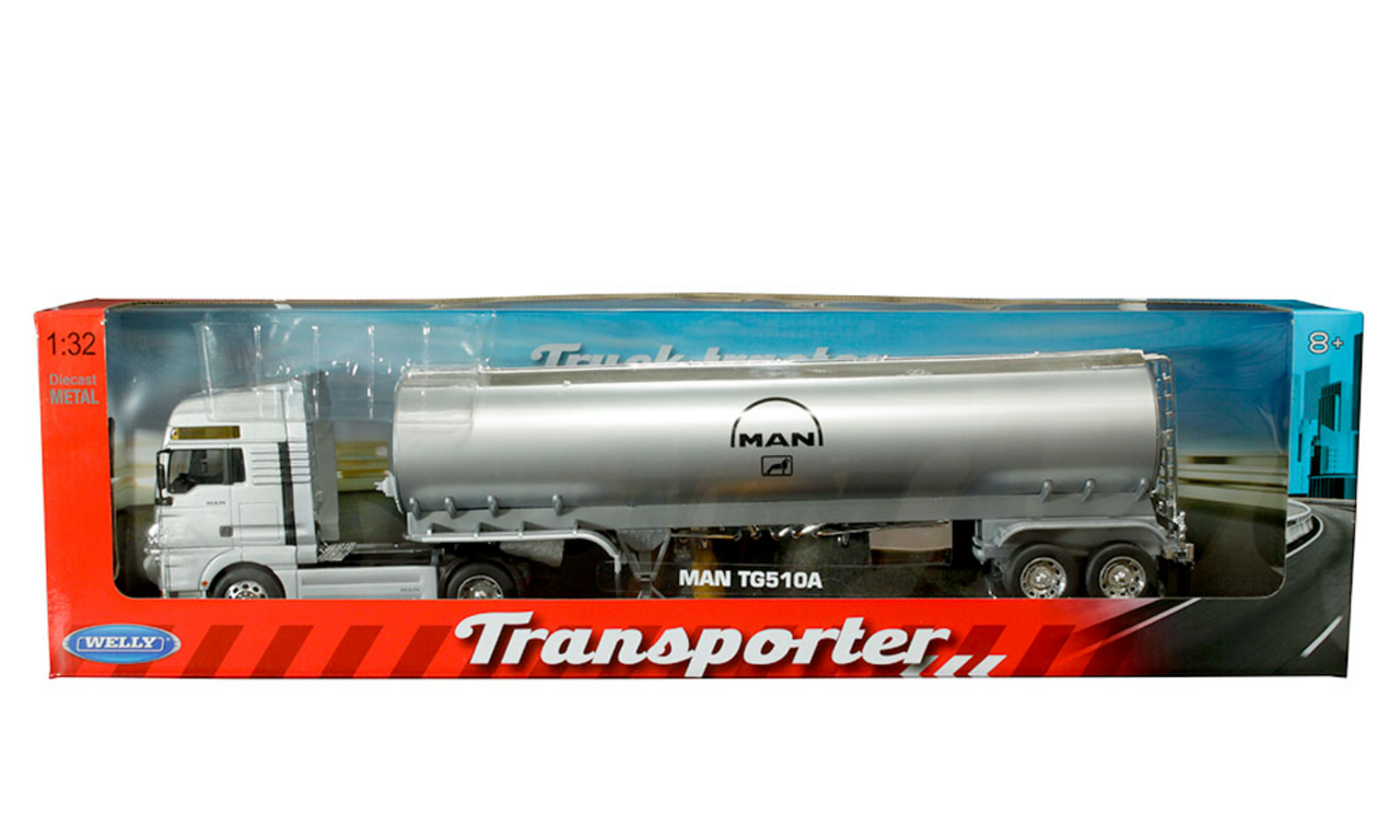 1/32 Welly MAN TG510A Oil Tanker (Silver) Transporter Diecast Car Model